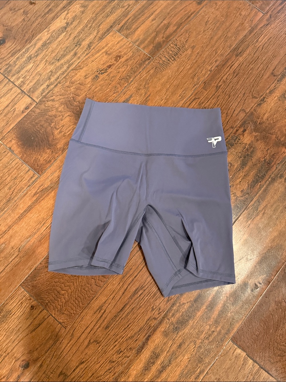 High-Waist Bike Shorts in Slate Blue with Subtle Logo